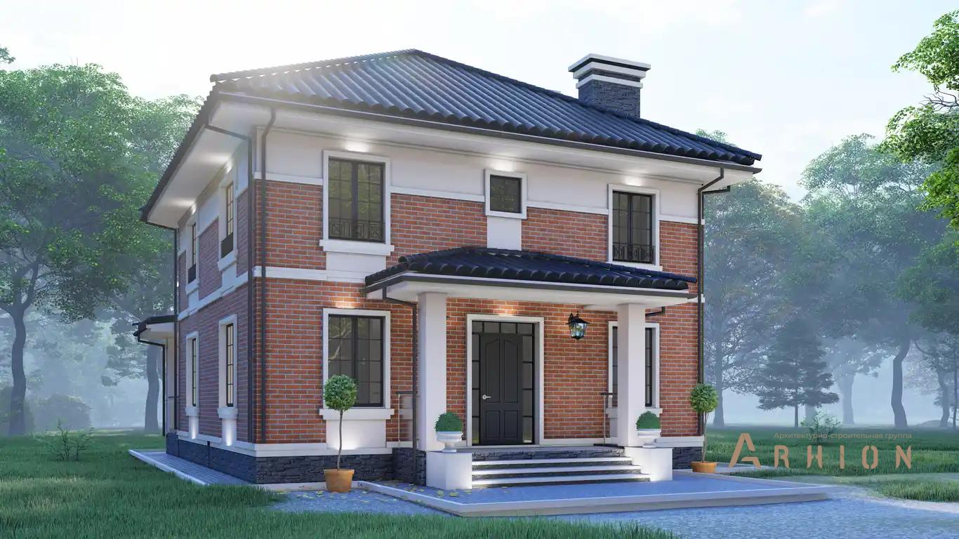 1. Проект двухэтажного дома в европейском стиле с четырехскатной, H-1504, площадью - 202 кв c терассой