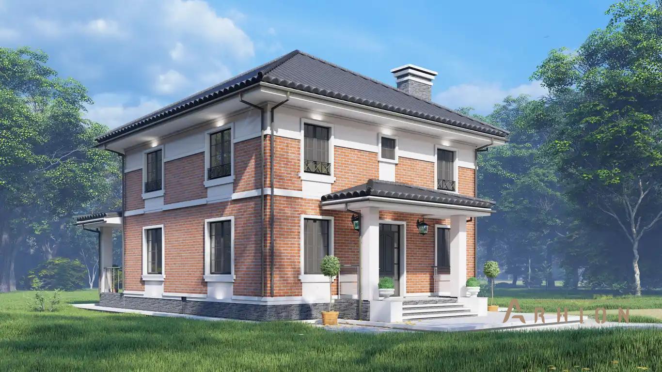 8. Проект двухэтажного дома в европейском стиле с четырехскатной, H-1504, площадью - 202 кв c терассой