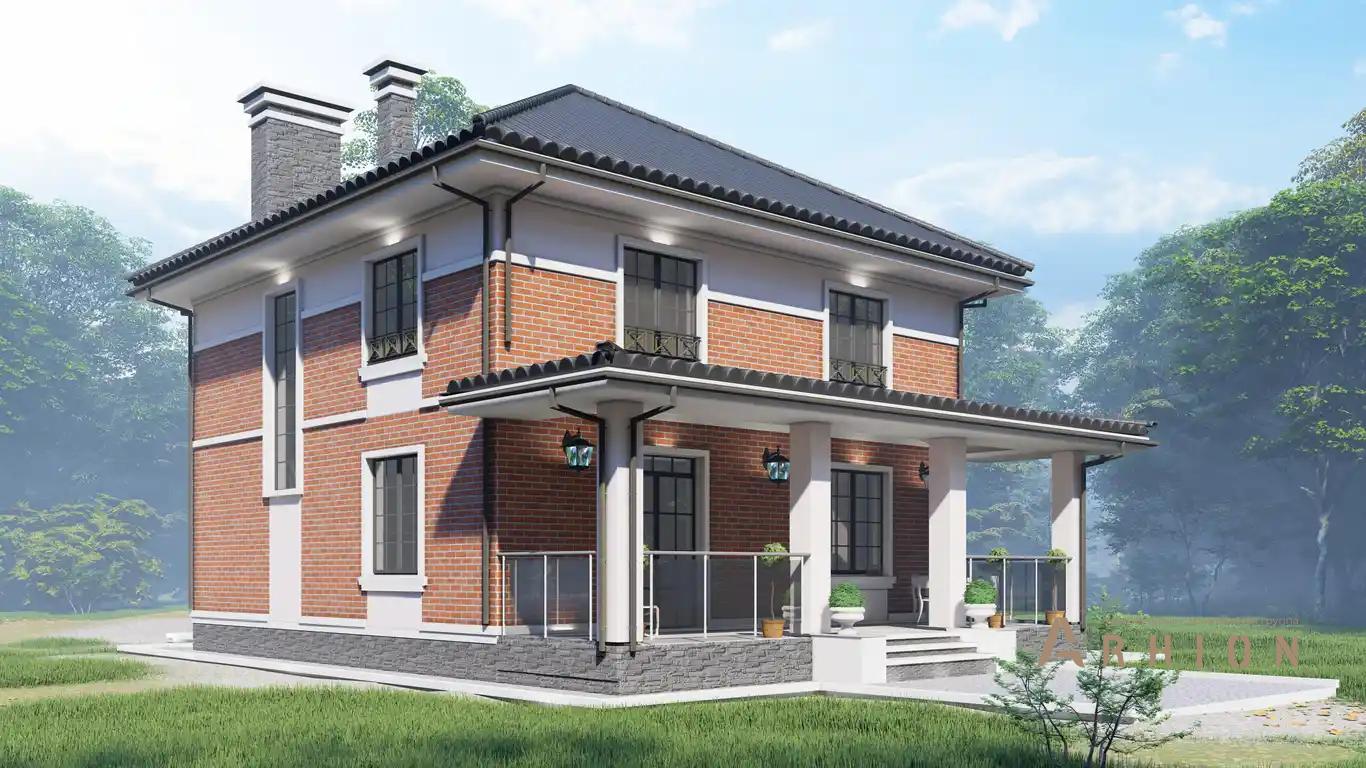 4. Проект двухэтажного дома в европейском стиле с четырехскатной, H-1504, площадью - 202 кв c терассой