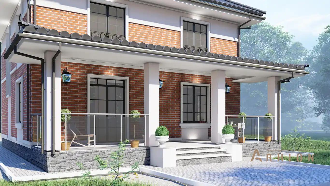 2. Проект двухэтажного дома в европейском стиле с четырехскатной, H-1504, площадью - 202 кв c терассой