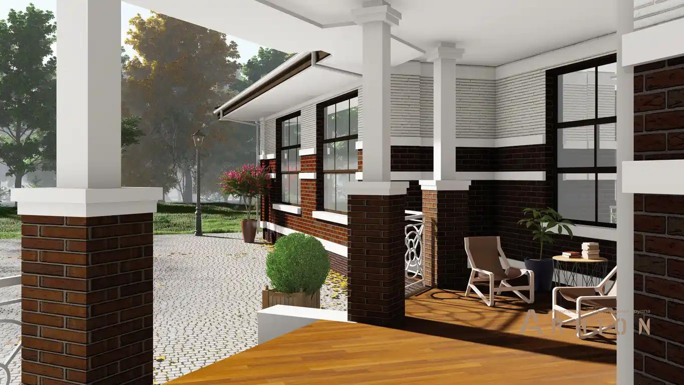 2. Проект одноэтажного дома в американском стиле с многоскатной кровлей, H-1505, площадью - 488 кв c терассой