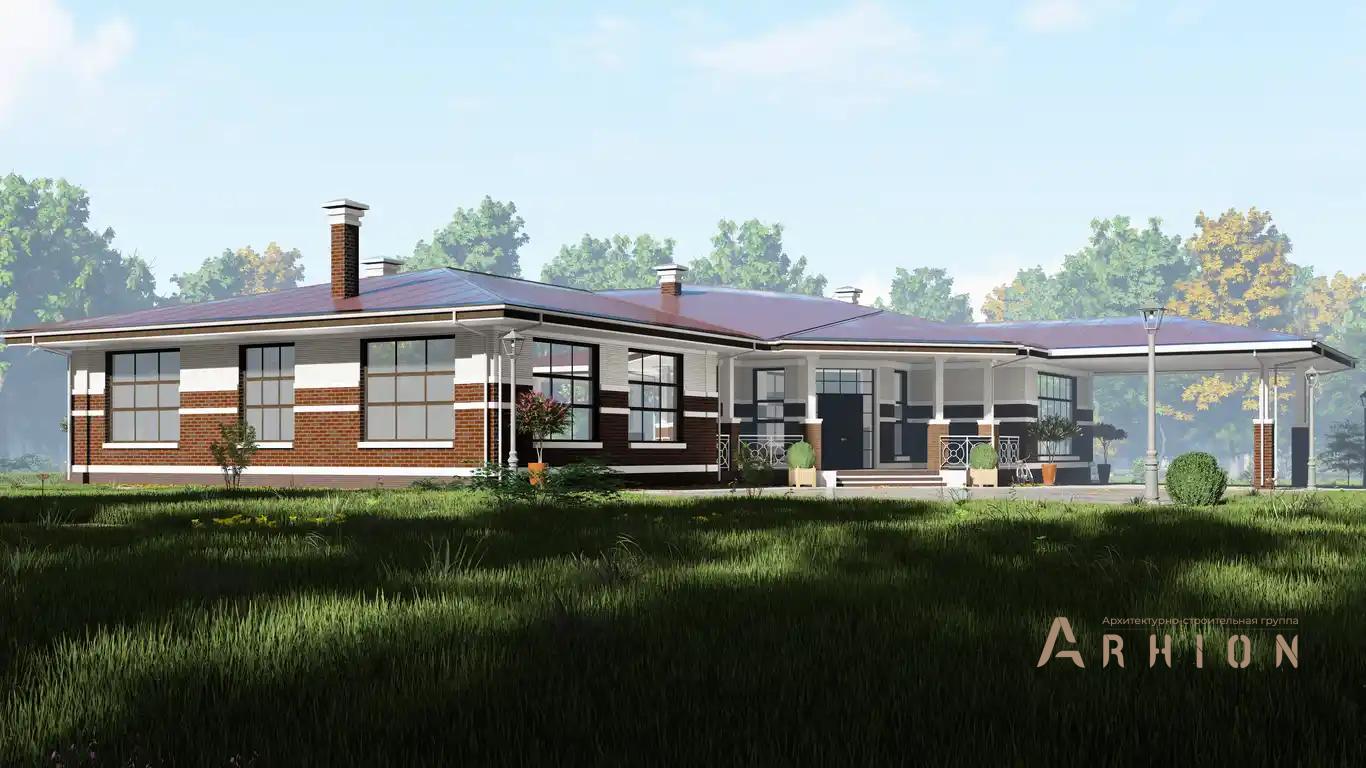 8. Проект одноэтажного дома в американском стиле с многоскатной кровлей, H-1505, площадью - 488 кв c терассой