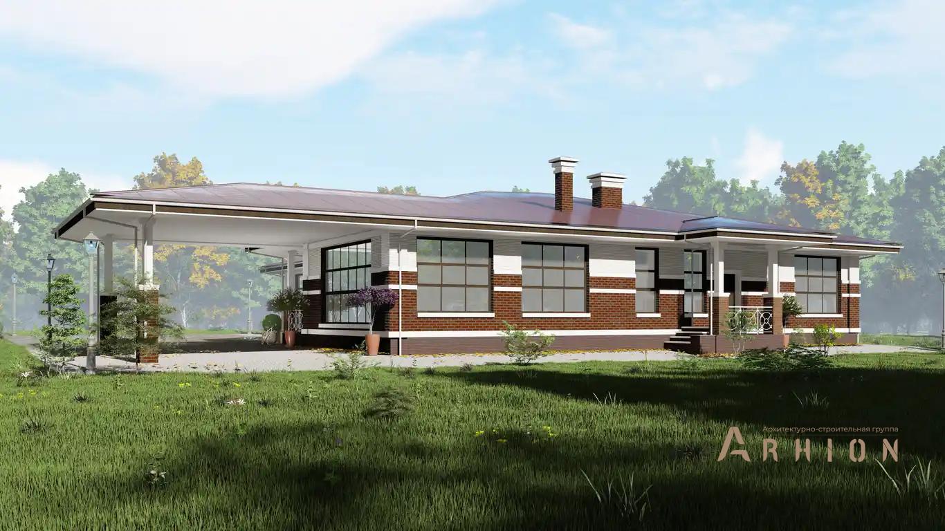 10. Проект одноэтажного дома в американском стиле с многоскатной кровлей, H-1505, площадью - 488 кв c терассой