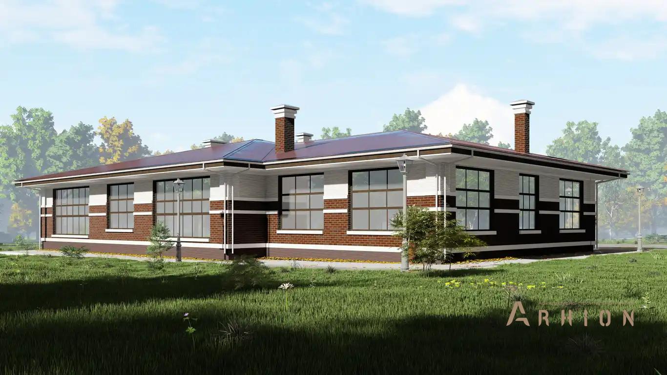 9. Проект одноэтажного дома в американском стиле с многоскатной кровлей, H-1505, площадью - 488 кв c терассой