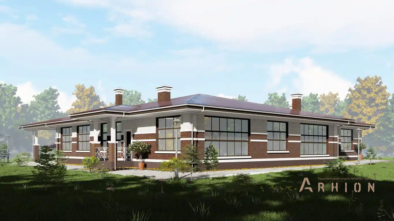 3. Проект одноэтажного дома в американском стиле с многоскатной кровлей, H-1505, площадью - 488 кв c терассой