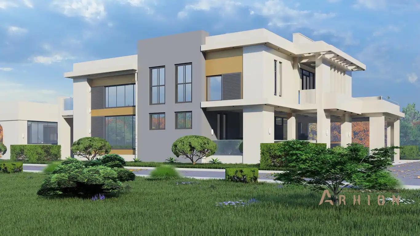 10. Проект двухэтажного дома в стиле хай-тек с плоской кровлей , H-1506, площадью - 730 кв c сауной, терассой, балконом, бассейном, вторым светом