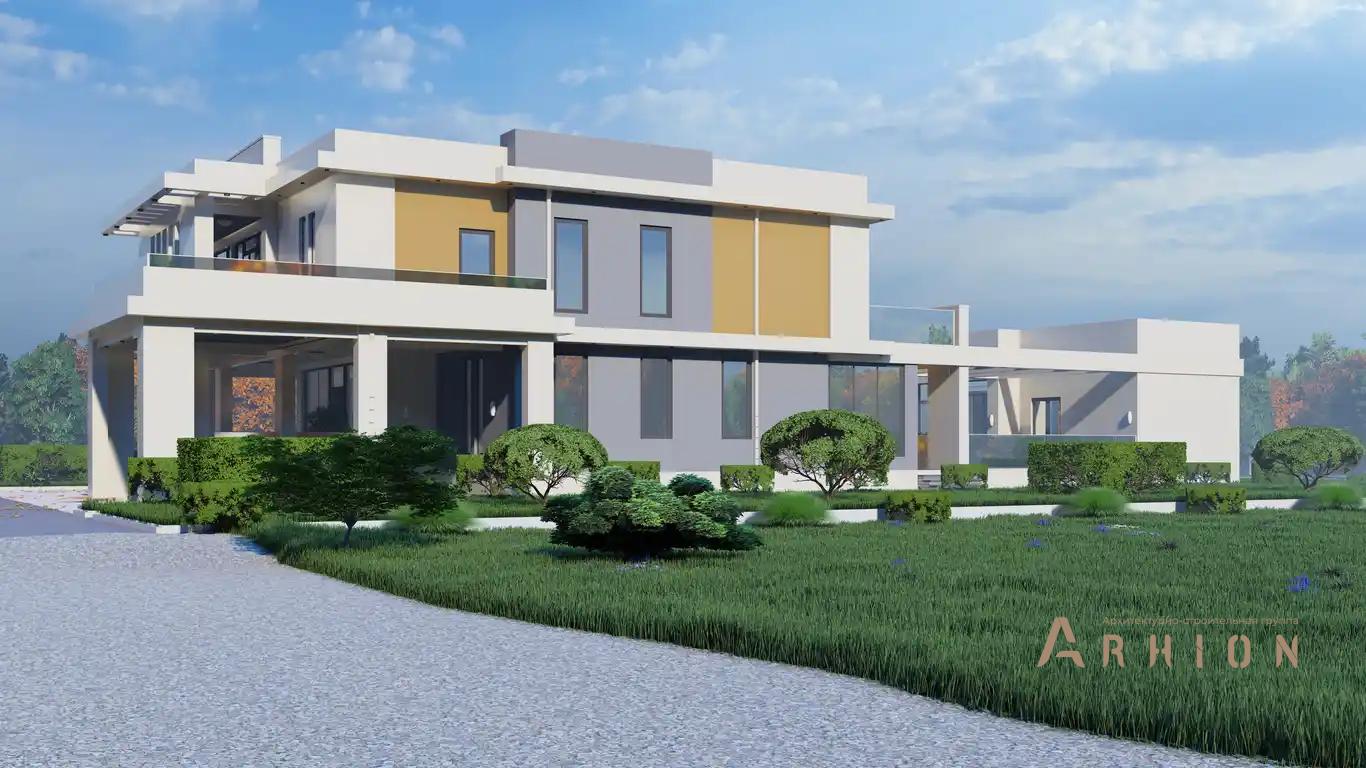 1. Проект двухэтажного дома в стиле хай-тек с плоской кровлей , H-1506, площадью - 730 кв c сауной, терассой, балконом, бассейном, вторым светом