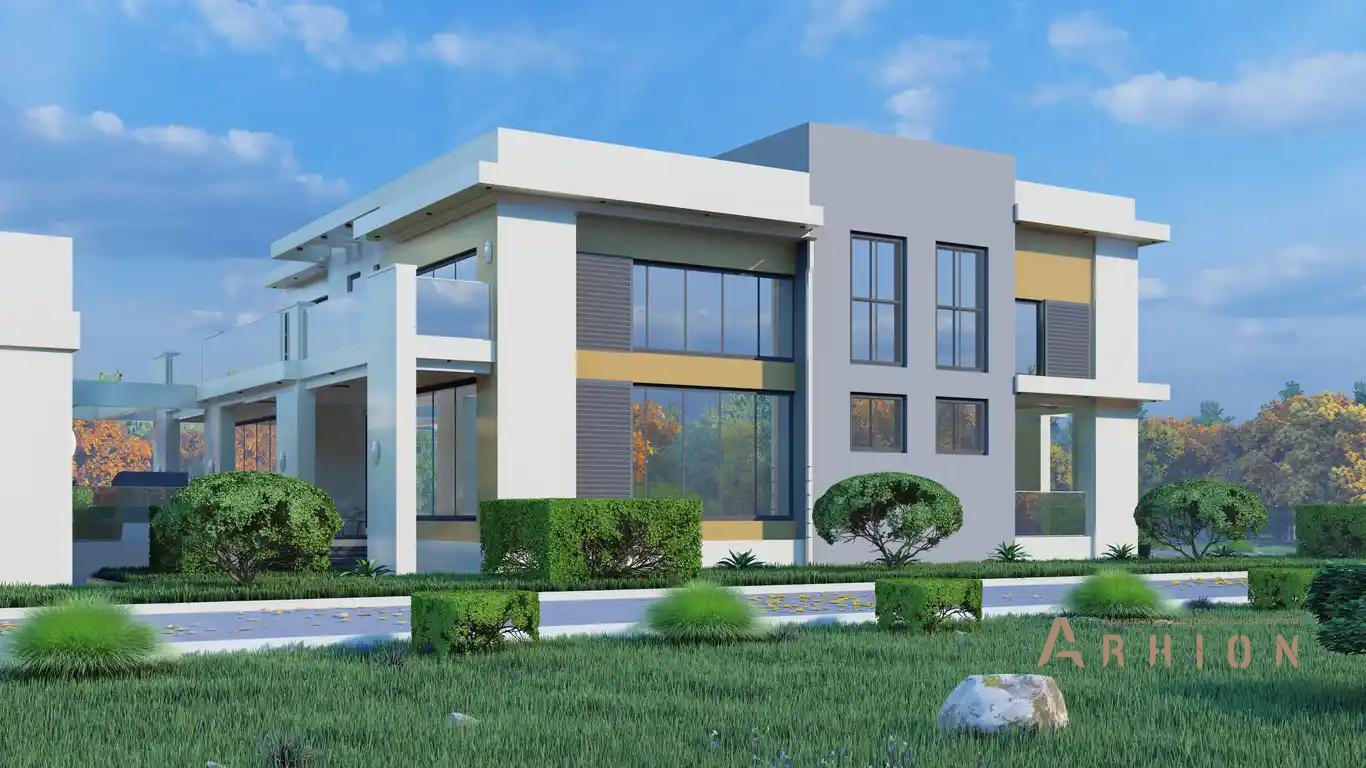 9. Проект двухэтажного дома в стиле хай-тек с плоской кровлей , H-1506, площадью - 730 кв c сауной, терассой, балконом, бассейном, вторым светом