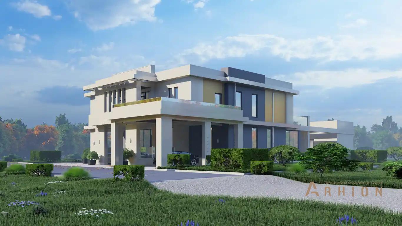 7. Проект двухэтажного дома в стиле хай-тек с плоской кровлей , H-1506, площадью - 730 кв c сауной, терассой, балконом, бассейном, вторым светом