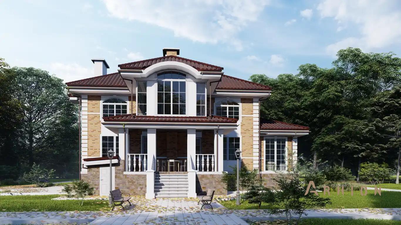 1. Проект двухэтажного дома в классическом стиле с многоскатной кровлей, H-1507, площадью - 474 кв c цокольным этажом, сауной, терассой, бассейном