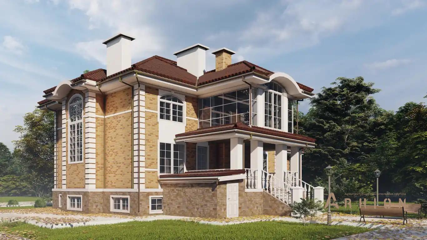 6. Проект двухэтажного дома в классическом стиле с многоскатной кровлей, H-1507, площадью - 474 кв c цокольным этажом, сауной, терассой, бассейном