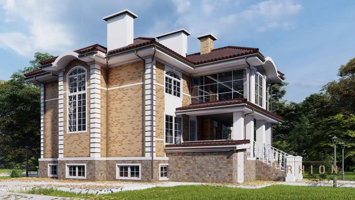 4. Проект двухэтажного дома в классическом стиле с многоскатной кровлей, H-1507, площадью - 474 кв c цокольным этажом, сауной, терассой, бассейном