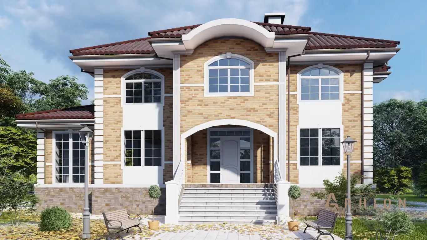 5. Проект двухэтажного дома в классическом стиле с многоскатной кровлей, H-1507, площадью - 474 кв c цокольным этажом, сауной, терассой, бассейном