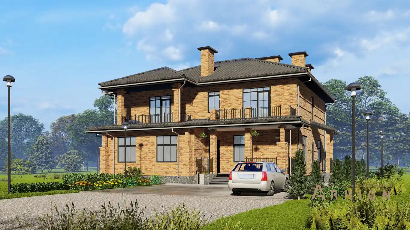 1. Проект двухэтажного дома в европейском стиле с многоскатной кровлей, H-1509, площадью - 329 кв c терассой, балконом