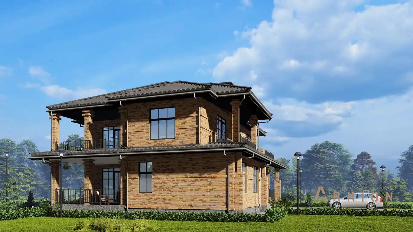 8. Проект двухэтажного дома в европейском стиле с многоскатной кровлей, H-1509, площадью - 329 кв c терассой, балконом