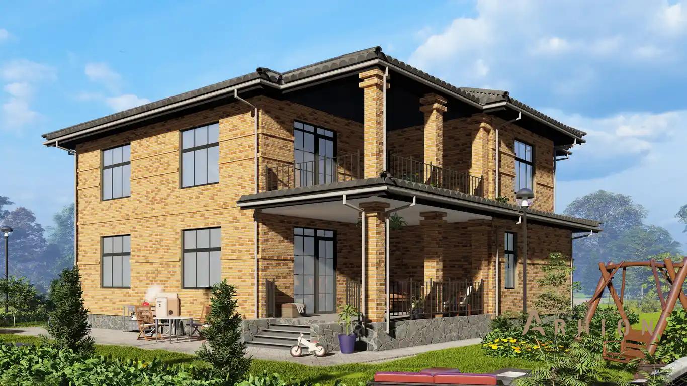 5. Проект двухэтажного дома в европейском стиле с многоскатной кровлей, H-1509, площадью - 329 кв c терассой, балконом