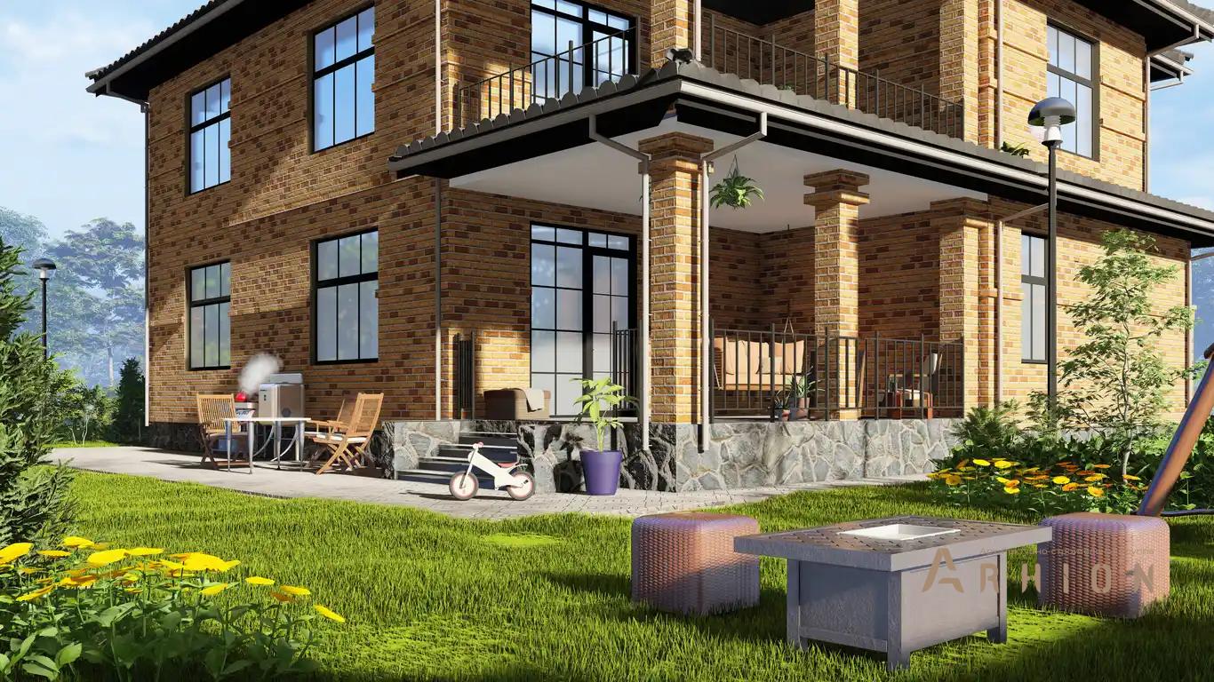 4. Проект двухэтажного дома в европейском стиле с многоскатной кровлей, H-1509, площадью - 329 кв c терассой, балконом