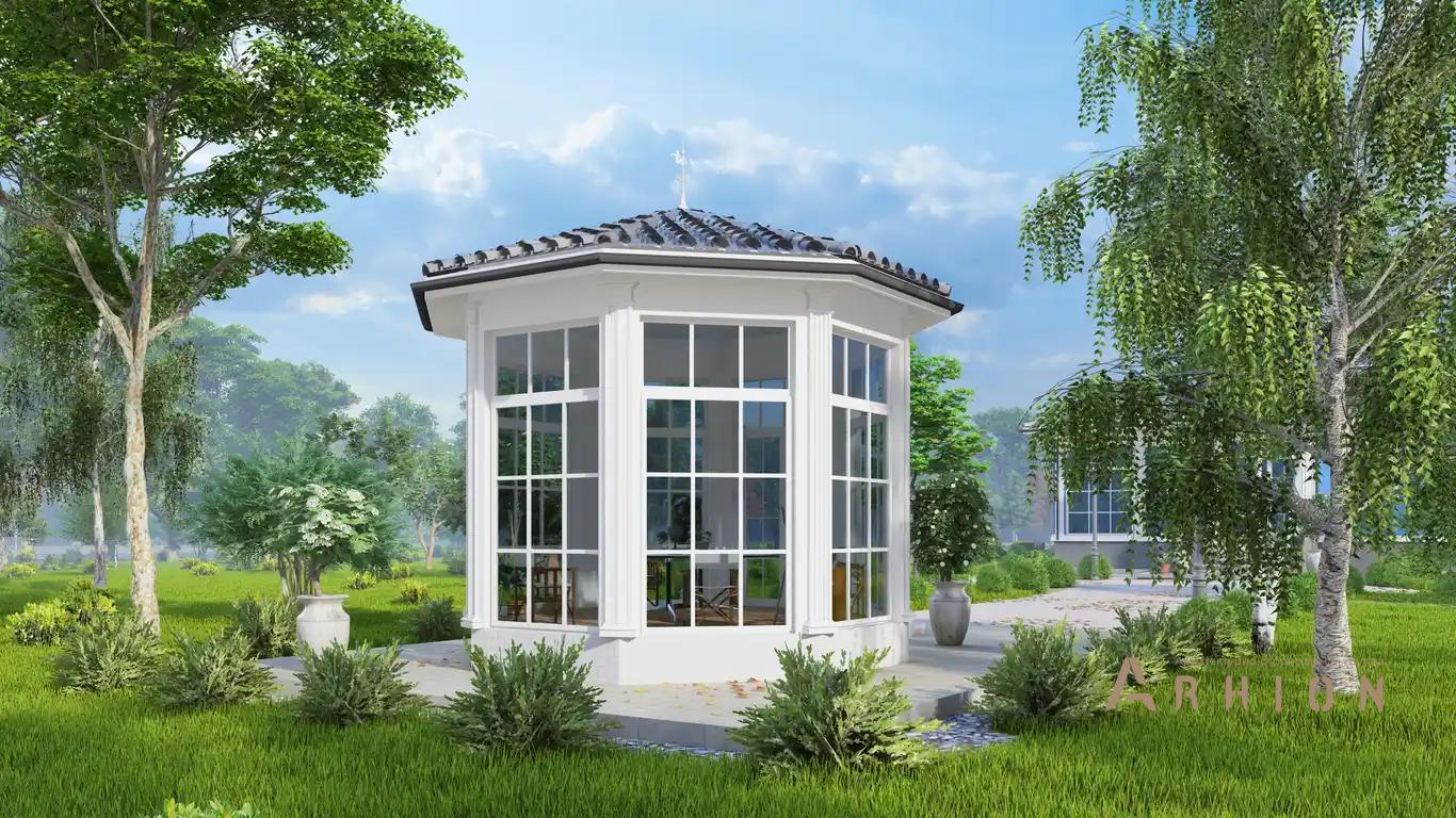 3. Проект одноэтажного дома в классическом стиле с многоскатной кровлей, H-1510, площадью - 378 кв c мансардой, терассой, балконом