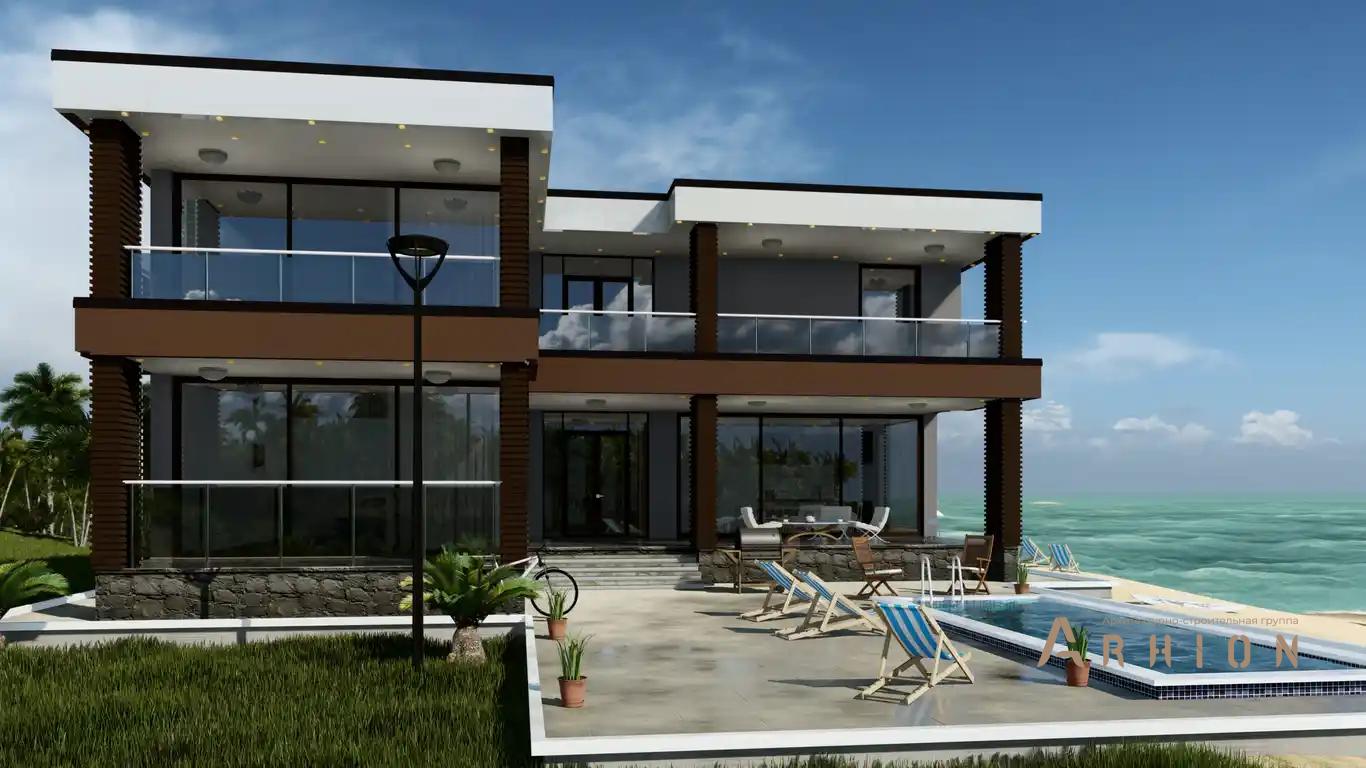 1. Проект двухэтажного дома в стиле хай-тек с плоской кровлей , H-1511, площадью - 435 кв c терассой, балконом