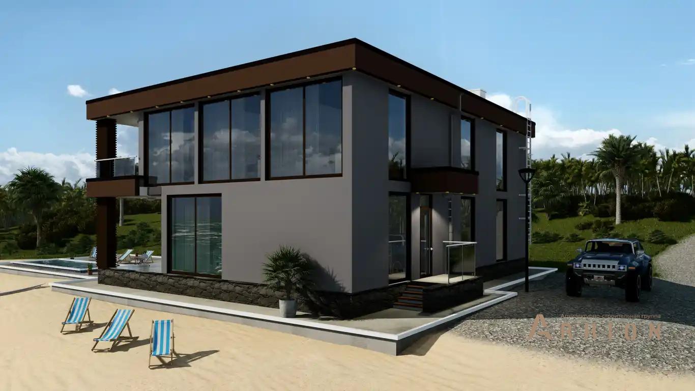 5. Проект двухэтажного дома в стиле хай-тек с плоской кровлей , H-1511, площадью - 435 кв c терассой, балконом