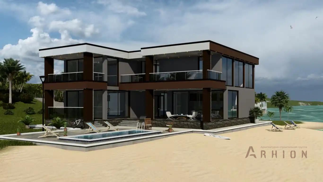 7. Проект двухэтажного дома в стиле хай-тек с плоской кровлей , H-1511, площадью - 435 кв c терассой, балконом