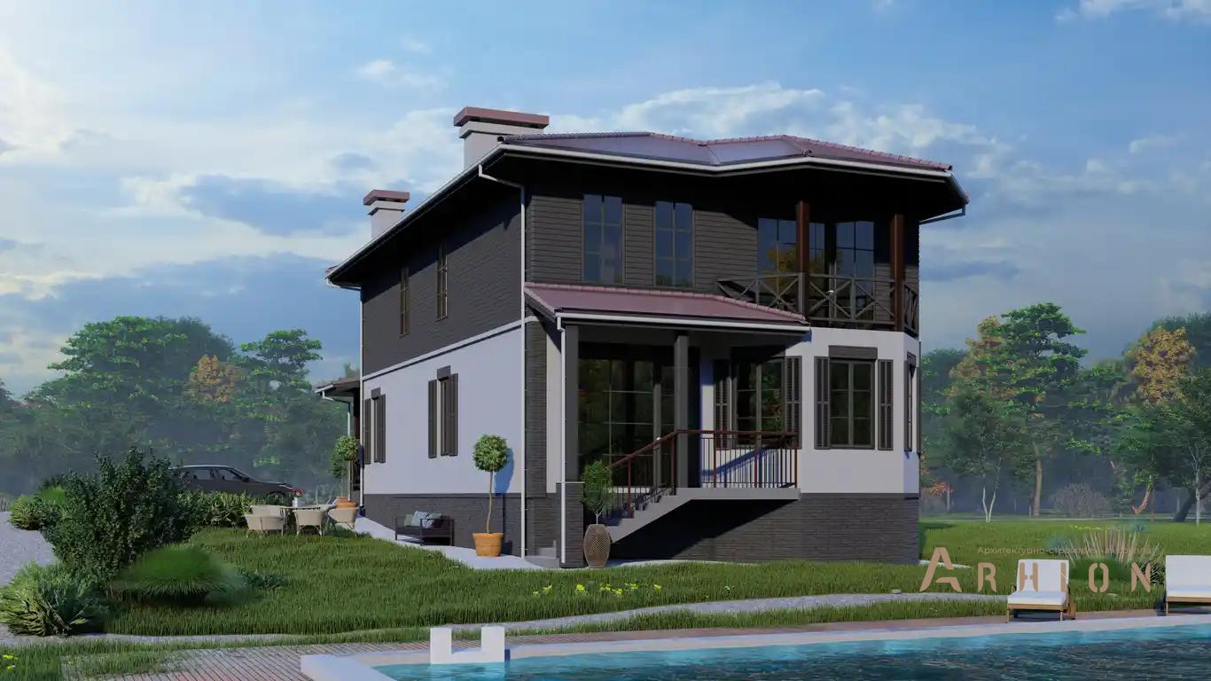 5. Проект двухэтажного дома в современном стиле с многоскатной кровлей, H-1512, площадью - 250 кв c терассой, балконом, эркером