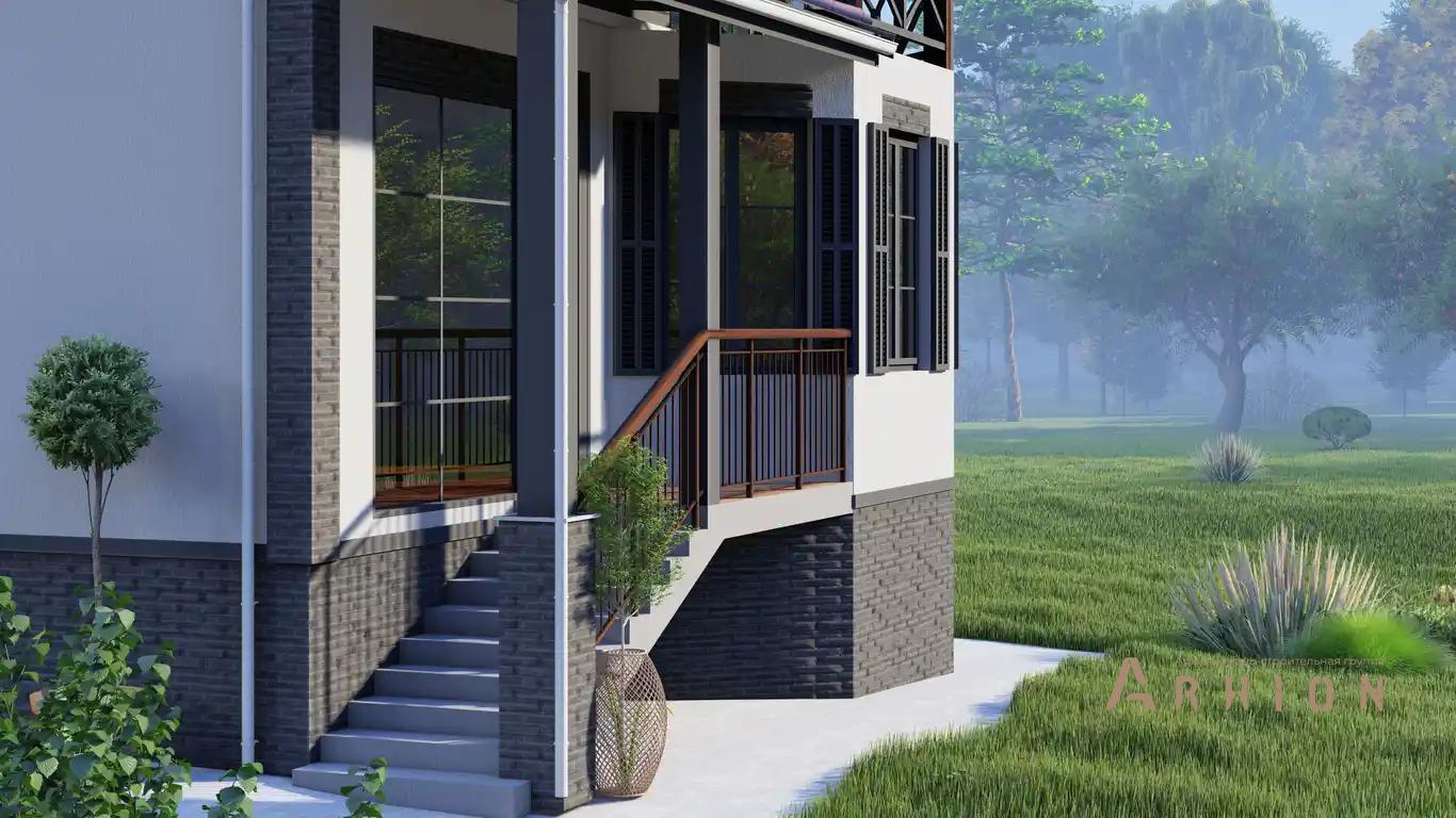 7. Проект двухэтажного дома в современном стиле с многоскатной кровлей, H-1512, площадью - 250 кв c терассой, балконом, эркером