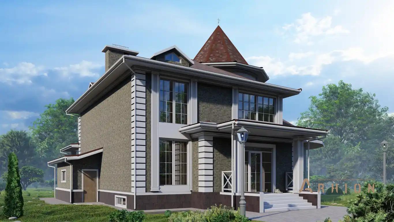 8. Проект двухэтажного дома в викторианском стиле с многоскатной кровлей, H-1513, площадью - 556 кв c цокольным этажом, терассой, балконом, вторым светом