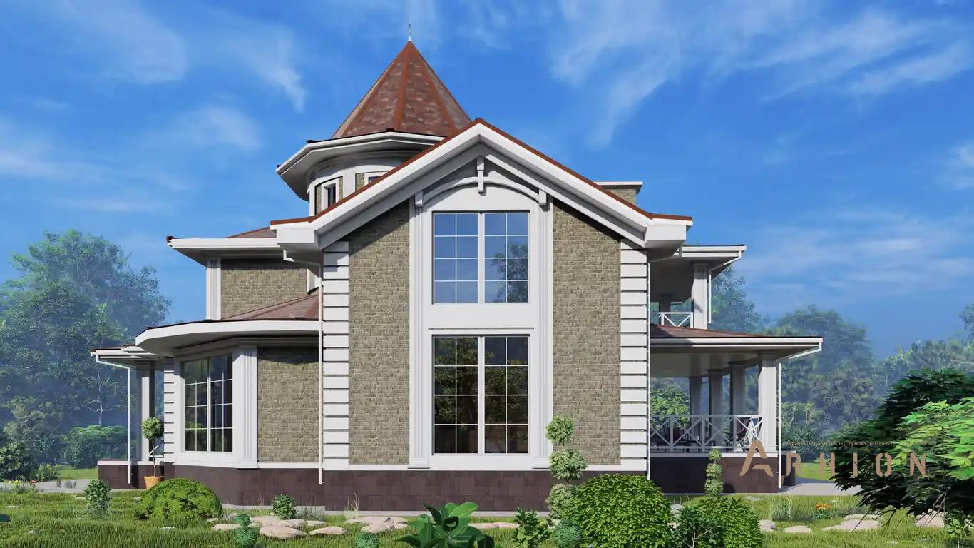 7. Проект двухэтажного дома в викторианском стиле с многоскатной кровлей, H-1513, площадью - 556 кв c цокольным этажом, терассой, балконом, вторым светом