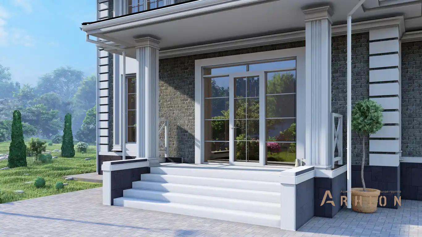 5. Проект двухэтажного дома в викторианском стиле с многоскатной кровлей, H-1513, площадью - 556 кв c цокольным этажом, терассой, балконом, вторым светом