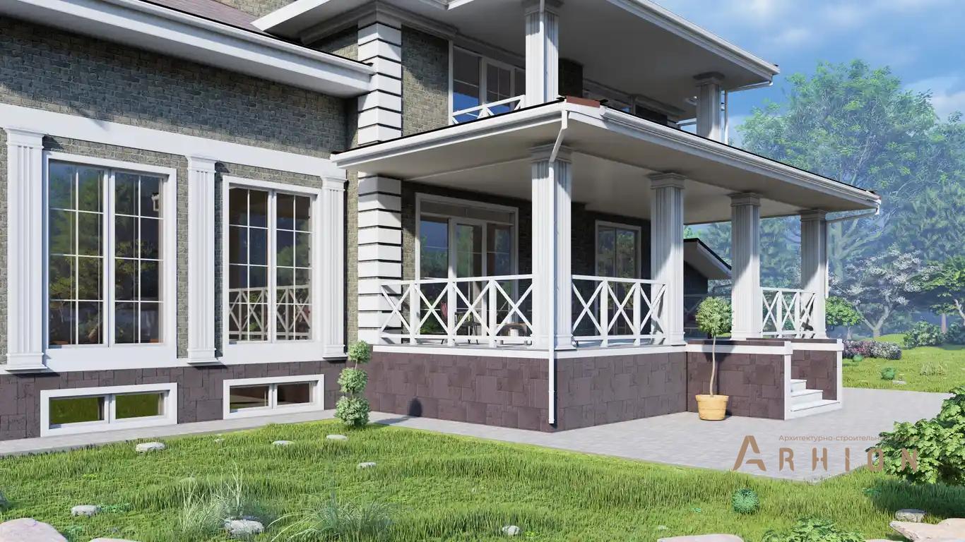 4. Проект двухэтажного дома в викторианском стиле с многоскатной кровлей, H-1513, площадью - 556 кв c цокольным этажом, терассой, балконом, вторым светом