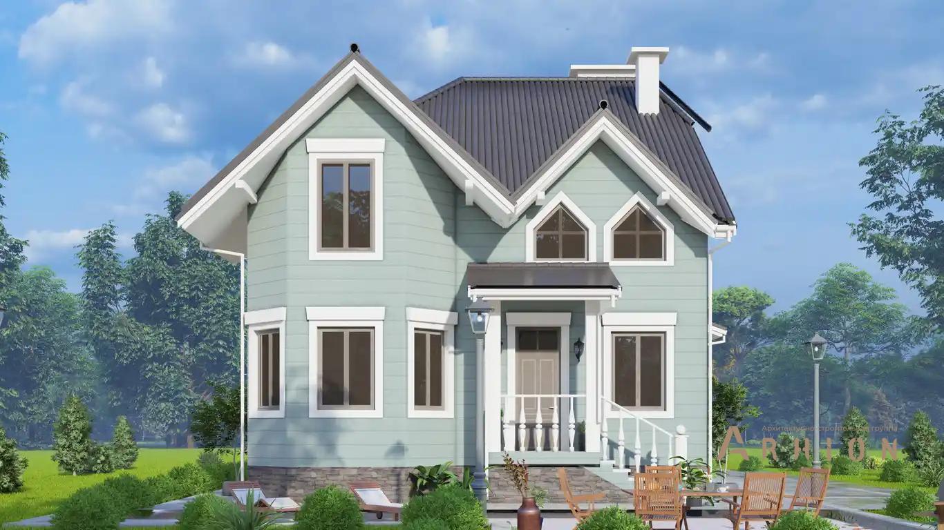 5. Проект двухэтажного дома в европейском стиле с многоскатной кровлей, H-1514, площадью - 189 кв c мансардой, эркером