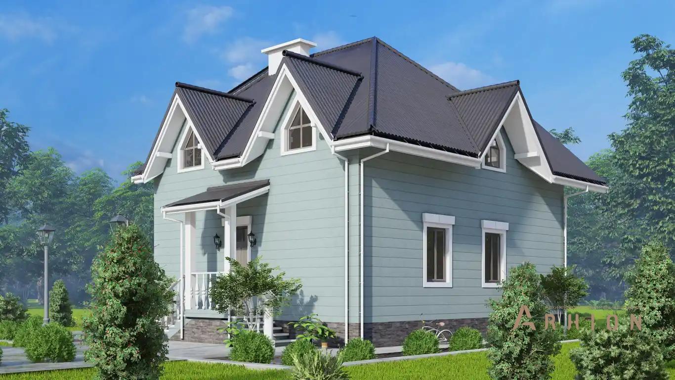 2. Проект двухэтажного дома в европейском стиле с многоскатной кровлей, H-1514, площадью - 189 кв c мансардой, эркером