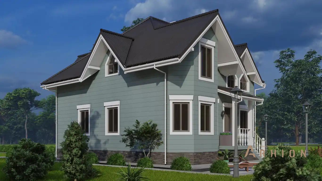 6. Проект двухэтажного дома в европейском стиле с многоскатной кровлей, H-1514, площадью - 189 кв c мансардой, эркером