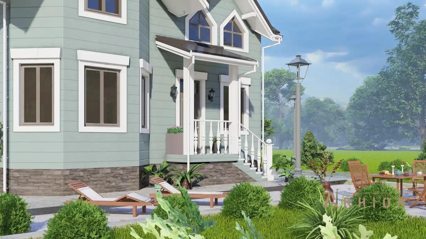 8. Проект двухэтажного дома в европейском стиле с многоскатной кровлей, H-1514, площадью - 189 кв c мансардой, эркером