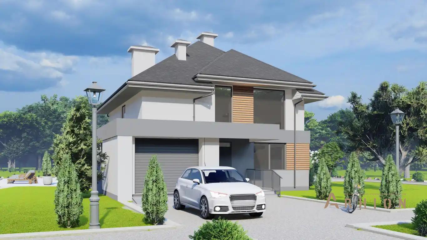 1. Проект двухэтажного дома в современном стиле с многоскатной кровлей, H-1517, площадью - 211 кв c терассой, балконом, гаражом