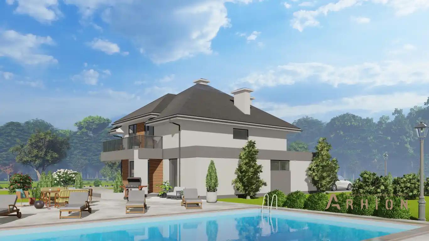 3. Проект двухэтажного дома в современном стиле с многоскатной кровлей, H-1517, площадью - 211 кв c терассой, балконом, гаражом