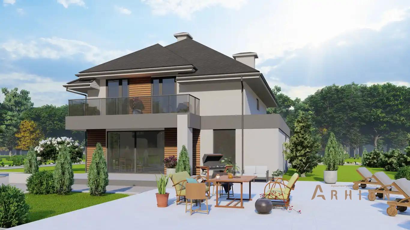 9. Проект двухэтажного дома в современном стиле с многоскатной кровлей, H-1517, площадью - 211 кв c терассой, балконом, гаражом