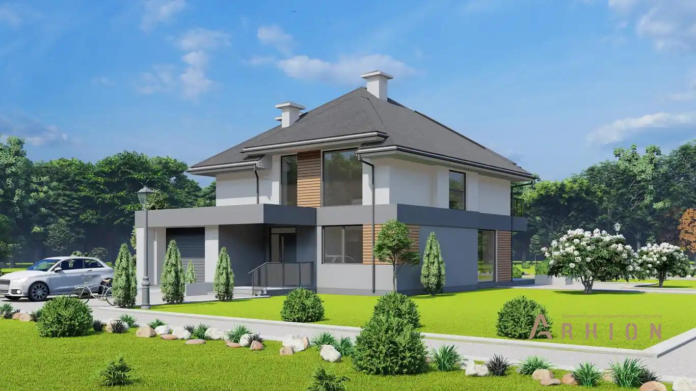 8. Проект двухэтажного дома в современном стиле с многоскатной кровлей, H-1517, площадью - 211 кв c терассой, балконом, гаражом