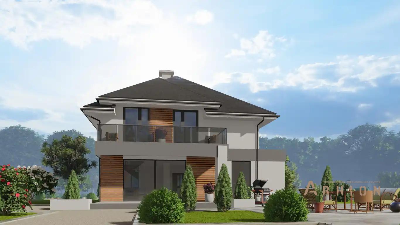 6. Проект двухэтажного дома в современном стиле с многоскатной кровлей, H-1517, площадью - 211 кв c терассой, балконом, гаражом