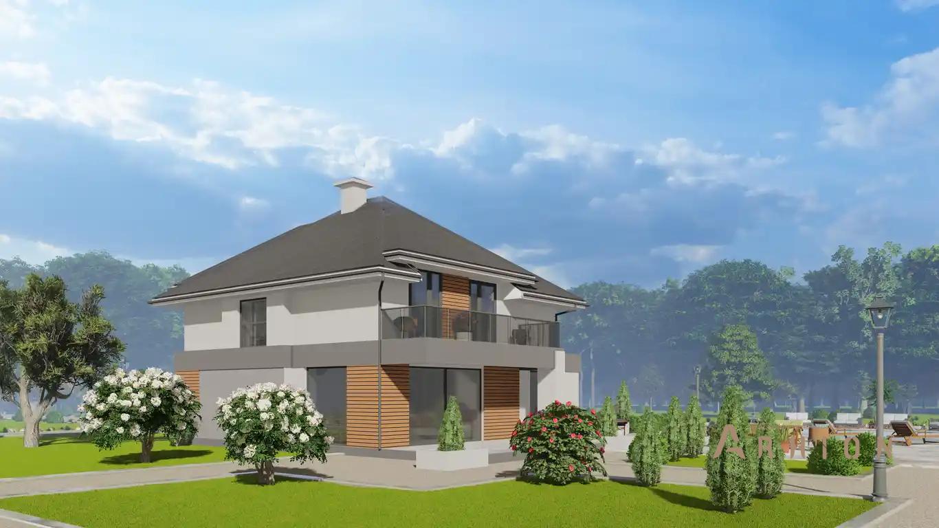 5. Проект двухэтажного дома в современном стиле с многоскатной кровлей, H-1517, площадью - 211 кв c терассой, балконом, гаражом