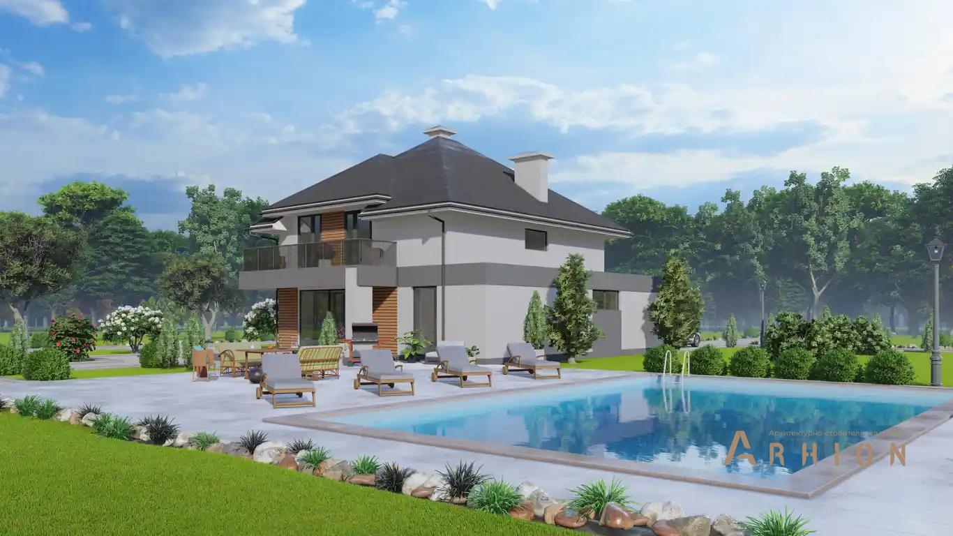 4. Проект двухэтажного дома в современном стиле с многоскатной кровлей, H-1517, площадью - 211 кв c терассой, балконом, гаражом