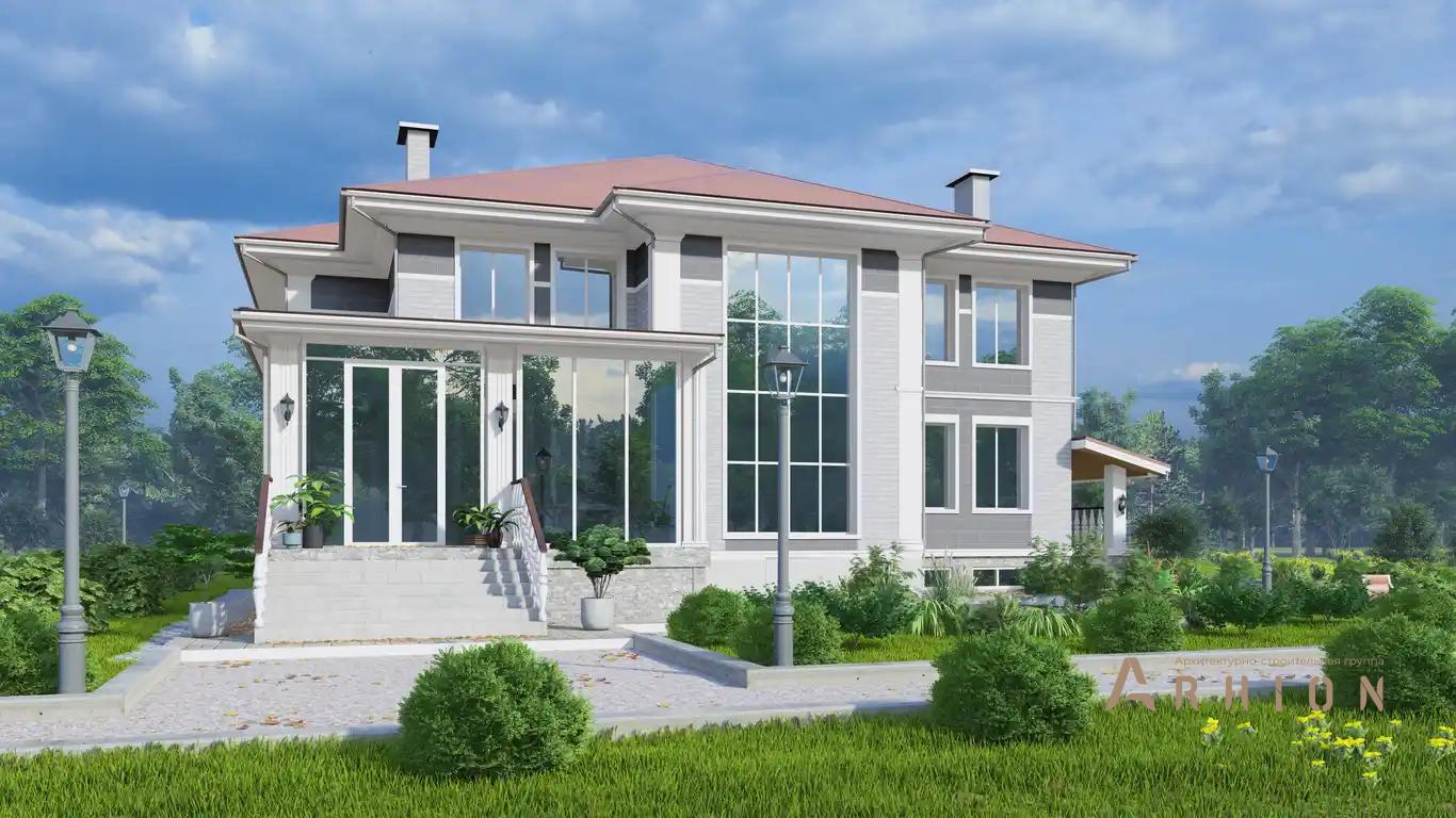 1. Проект двухэтажного дома в современном классическом стиле с многоскатной кровлей, H-1518, площадью - 801 кв c цокольным этажом, терассой, вторым светом