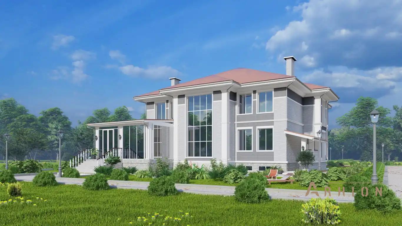 9. Проект двухэтажного дома в современном классическом стиле с многоскатной кровлей, H-1518, площадью - 801 кв c цокольным этажом, терассой, вторым светом