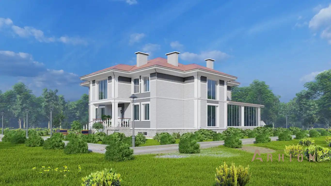 8. Проект двухэтажного дома в современном классическом стиле с многоскатной кровлей, H-1518, площадью - 801 кв c цокольным этажом, терассой, вторым светом