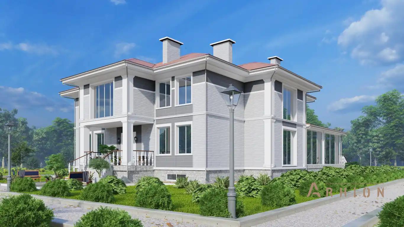 6. Проект двухэтажного дома в современном классическом стиле с многоскатной кровлей, H-1518, площадью - 801 кв c цокольным этажом, терассой, вторым светом