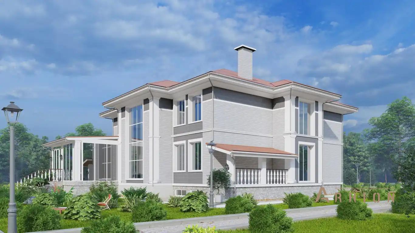 3. Проект двухэтажного дома в современном классическом стиле с многоскатной кровлей, H-1518, площадью - 801 кв c цокольным этажом, терассой, вторым светом