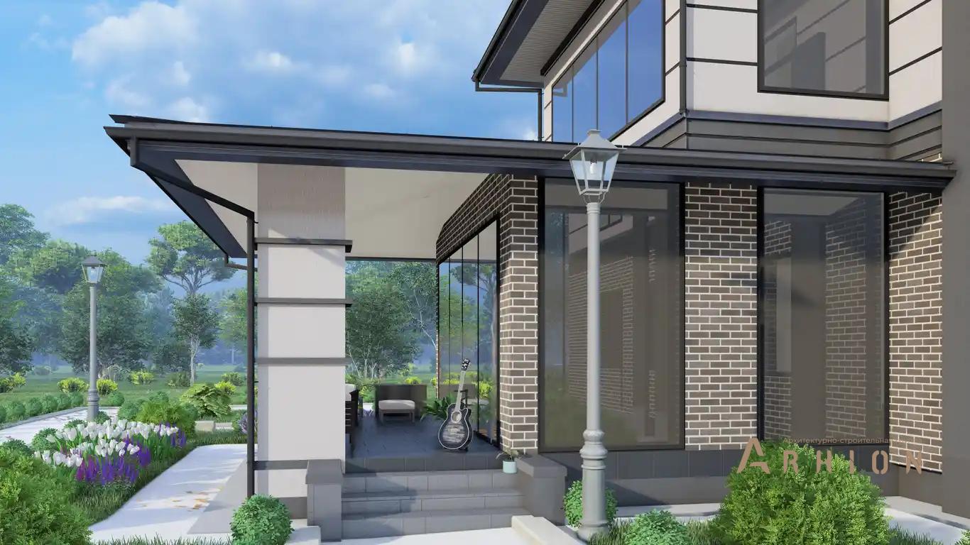 3. Проект двухэтажного дома в стиле Ллойда Райта (прерий) с многоскатной кровлей, H-1519, площадью - 538 кв c сауной, терассой, балконом, гаражом