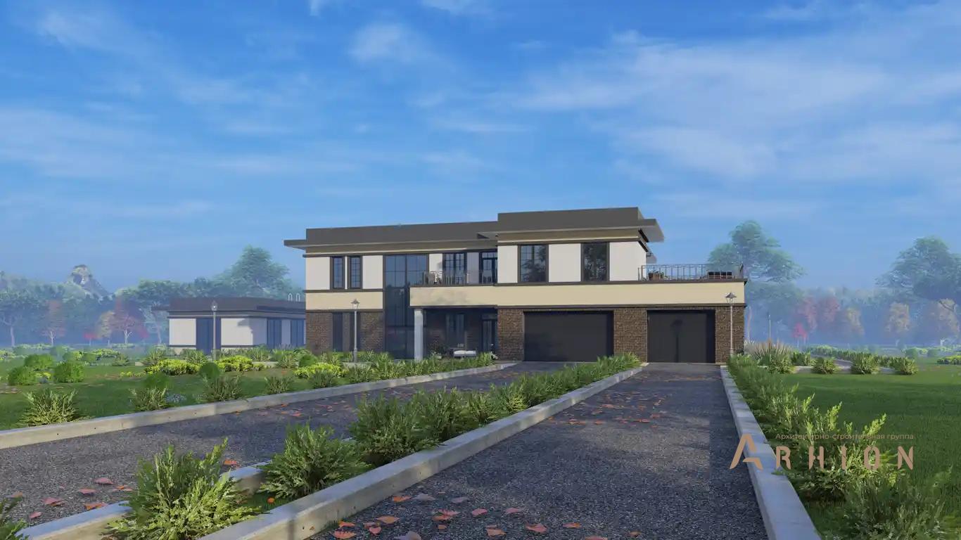 2. Проект двухэтажного дома в стиле лофт с плоской кровлей , H-1520, площадью - 904 кв c мансардой, терассой, балконом, гаражом