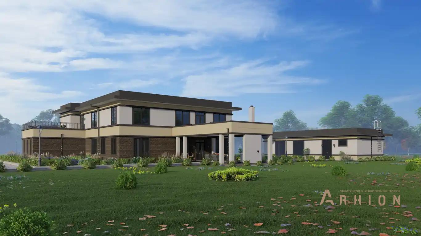 7. Проект двухэтажного дома в стиле лофт с плоской кровлей , H-1520, площадью - 904 кв c мансардой, терассой, балконом, гаражом